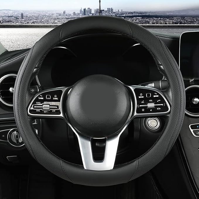 Car Steering Wheel Cover, Leather Steering Wheel Cover Black Universal 14.5-15 by Szttswamp