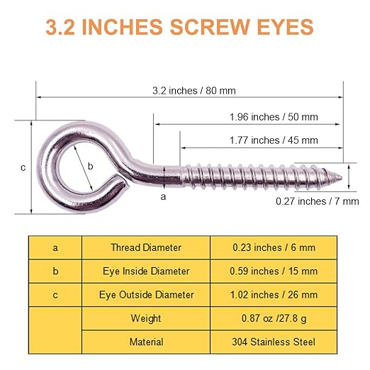 12-Pack 304 Stainless Steel Screw Eyes, Heavy Duty Screw in Eye Hooks Ring - Image 5