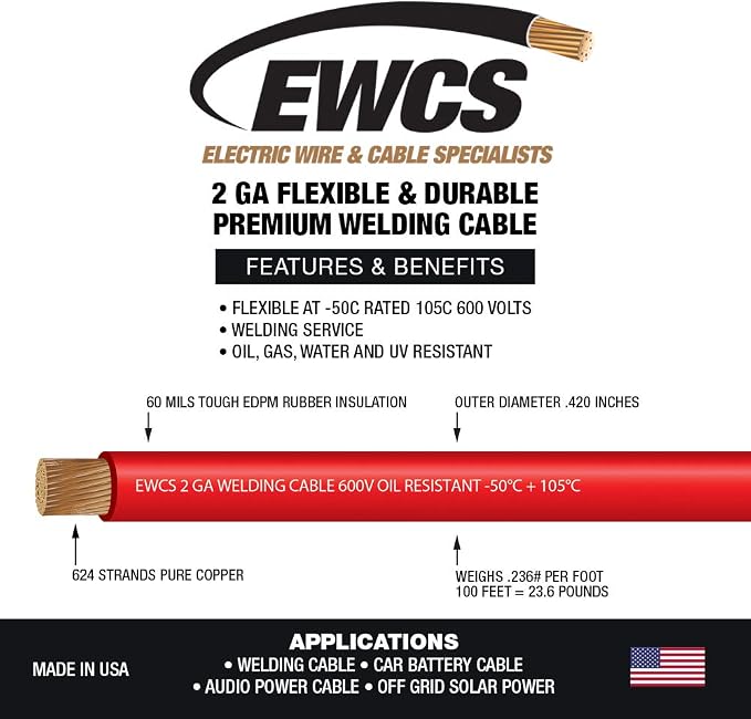 EWCS 2 Gauge Premium Extra Flexible Welding Cable 600 Volt - Image 3