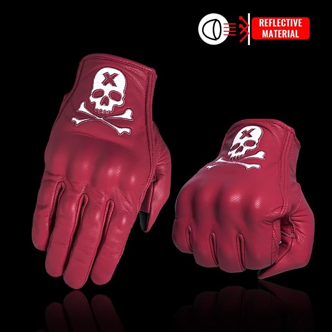 Goatskin Leather Motorcycle Motorbike Powersports Racing Gloves Reflective - Image 4