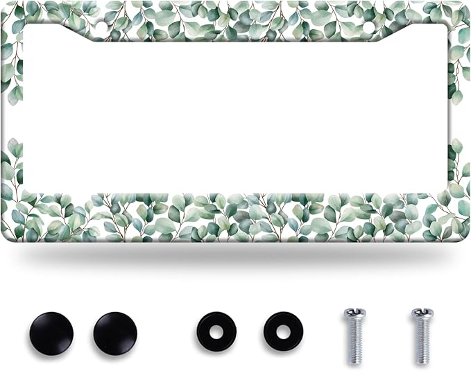 Green Leaf License Plate Frame Colorful License Plate Stainless Steel Funny by GORSNKYE