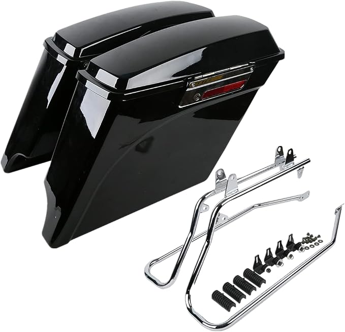 XFMT 5" Vivid Black Stretched Extended Hard Saddlebags W/Chrome Conversion by XFMT
