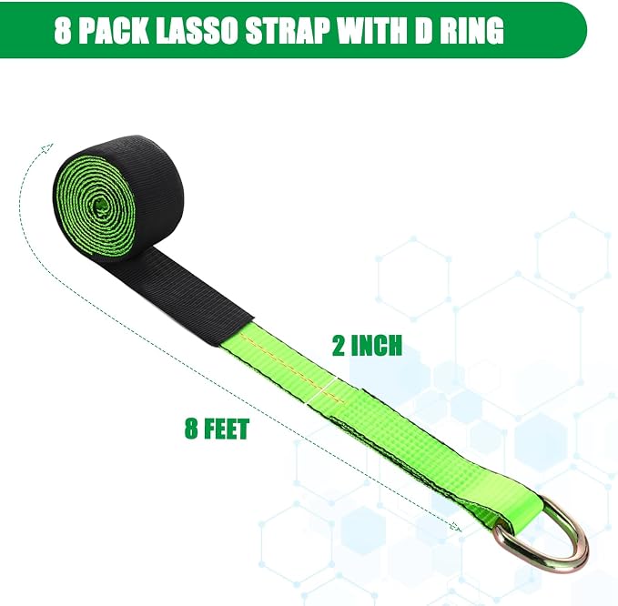 8 Pack 2" X 8ft Tow Truck Straps Lasso Wheel Lift Straps Lasso Tow Strap - Image 2