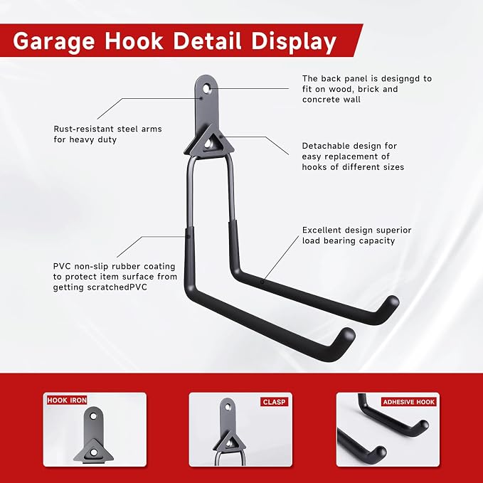 12 Pack Garage Hooks, Detachable Garage Storage Hooks Steel Heavy Duty Utility - Image 3