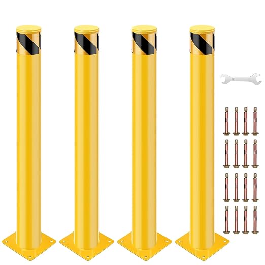 4 Pack Safety Bollard Post, 30 Inch Height 4.5 Inch Diameter Yellow Pipe Safety by Doppeltcharms