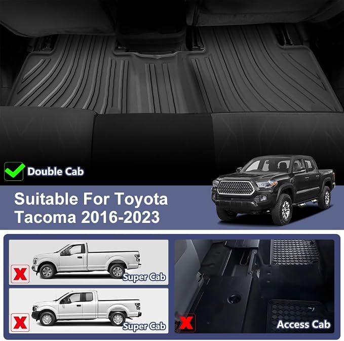 TPE Car Floor Mats for Toyota Tacoma 2016-2023 Double Cab, Custom Fit Carpet - Image 2