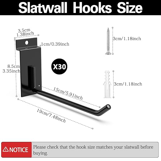 3-H Slatwall Accessories 30 Pack, 6 Inch Slatwall Hooks & Hangers, Heavy Duty - Image 2