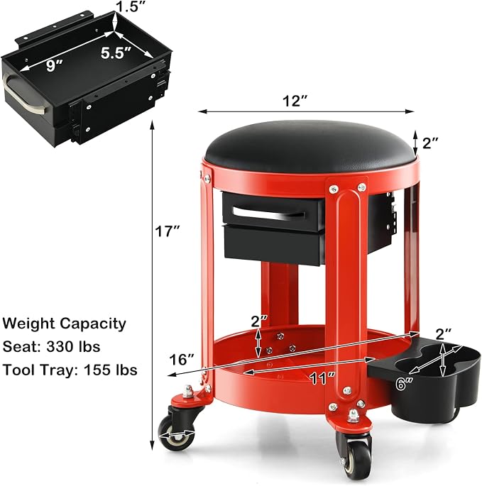 S AFSTAR Garage Shop Roller Seats, Adjustable Pneumatic Rolling Creeper Stool - Image 2