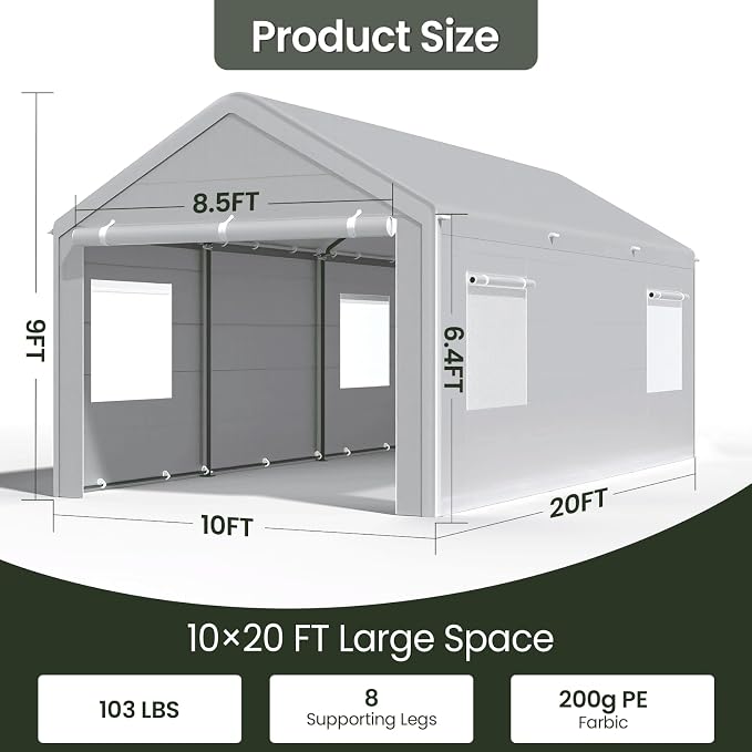 Carport 10x20 Ft, Heavy Duty Car Canopy - Image 3