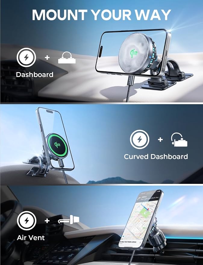 LISEN for Qi2 15W MagSafe Car Mount Charger, Wireless Magnetic Car Mount for - Image 6