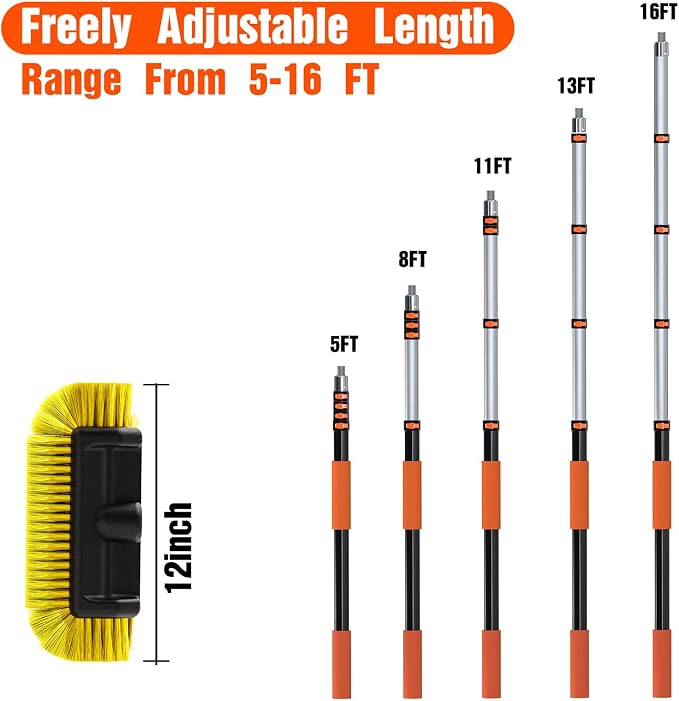 16FT Car Wash Brush with Long Handle, Car Cleaning Brush with 12 Inch Soft - Image 4