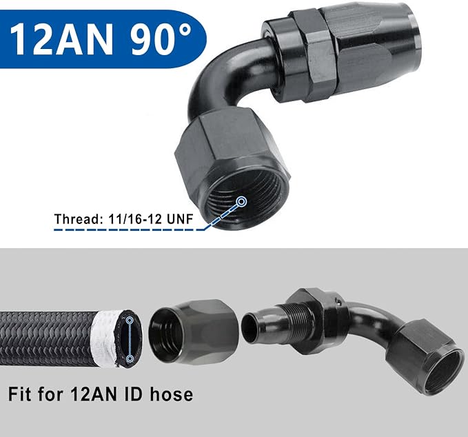 LokoCar 12AN Hose End Fitting 90 Degree Swivel - Image 2