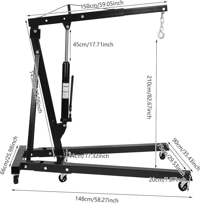 2 Ton Folding Engine Hoist 6.89Ft Lifting Height Heavy Duty Carbon Steel Crane - Image 2