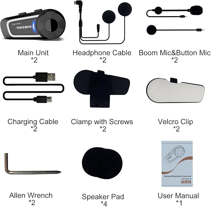 TK-X4 Motorcycle Bluetooth Headset, 6 Riders 2000m Helmet Group Intercom - Image 7