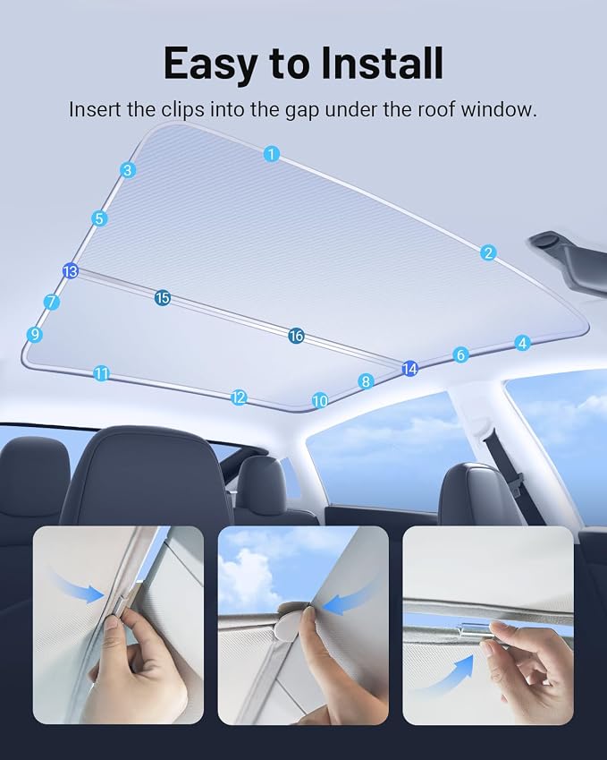 Compatible for Tesla Model Y 3Pcs Sunshade Windshield & Roof, Portable Foldable - Image 6
