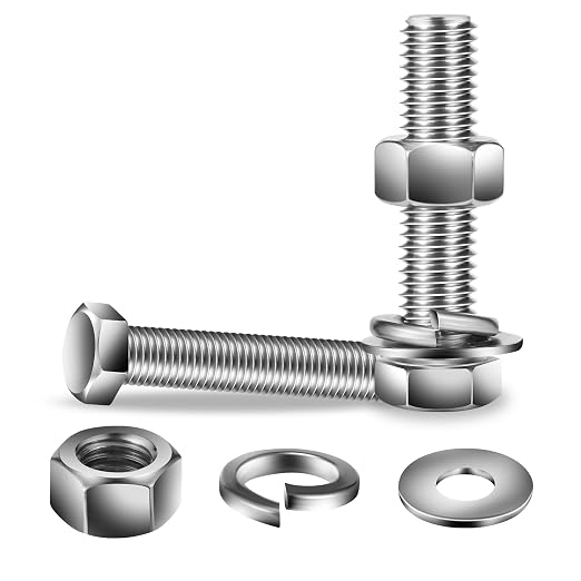 1/2-13 x 2-1/2" Hex Head Screw Bolt, Flat & Lock Washers, Fully Threaded by SGTZH