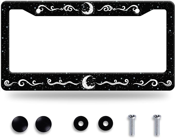 Moon License Plate Frame Stars Waves Starry Sky License Plate Stainless Steel by GORSNKYE