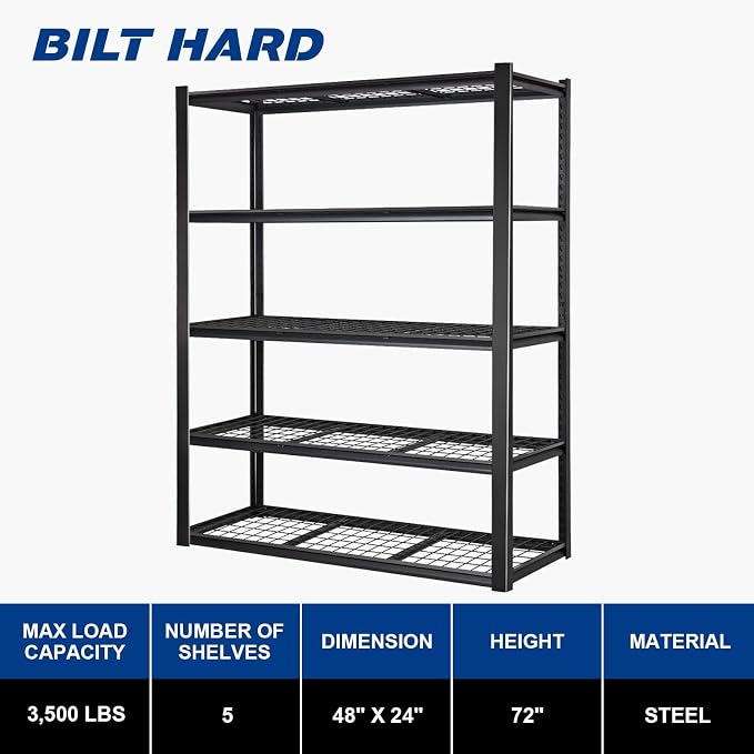 BILT HARD 48" W x 24" D Garage Shelving 3500 LBS, Industrial 5-Tier Heavy Duty - Image 2