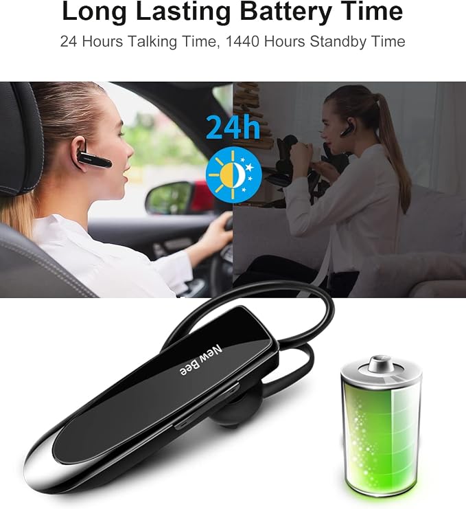 Bluetooth Earpiece Wireless Handsfree Headset V5.0 24 Hrs Driving - Image 3