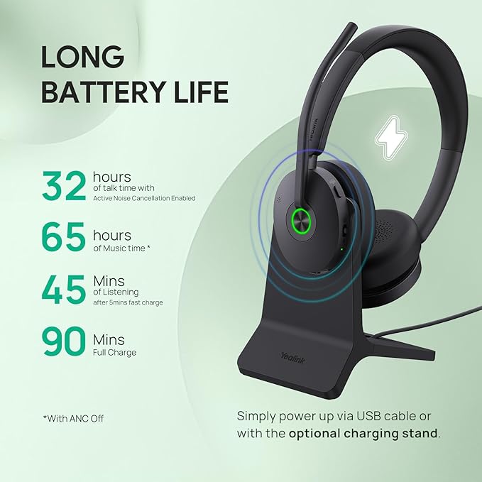 Yealink BH74 with Stand ANC Wireless Bluetooth Headset with Mic - Image 3