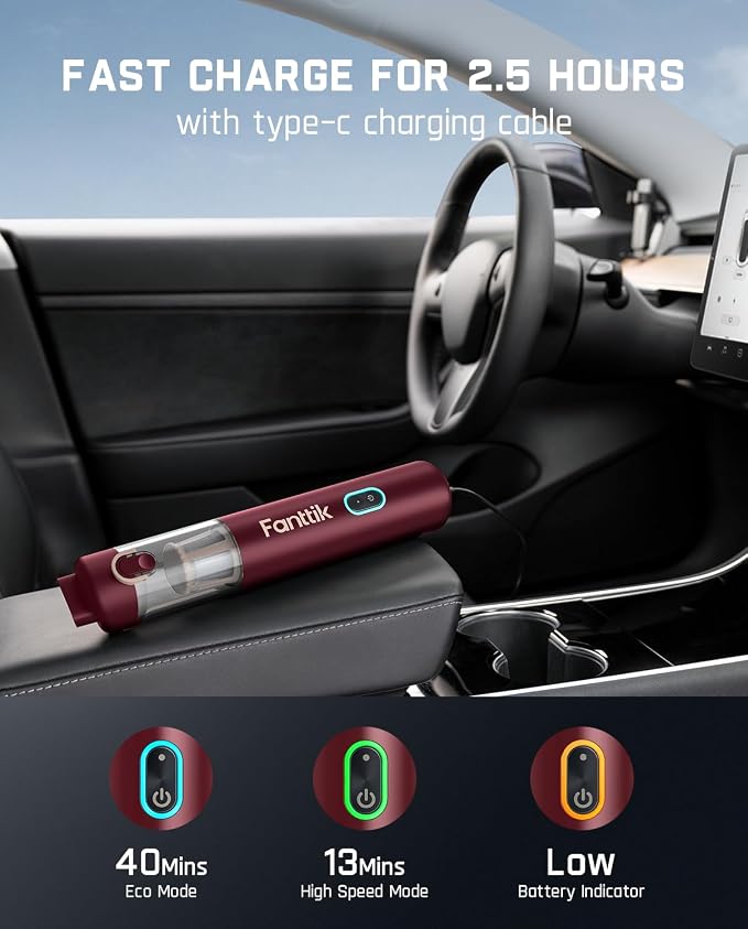 Fanttik Slim V8 APEX Car Vacuum, 4-in-1 Portable Mini Cordless Vacuum - Image 4