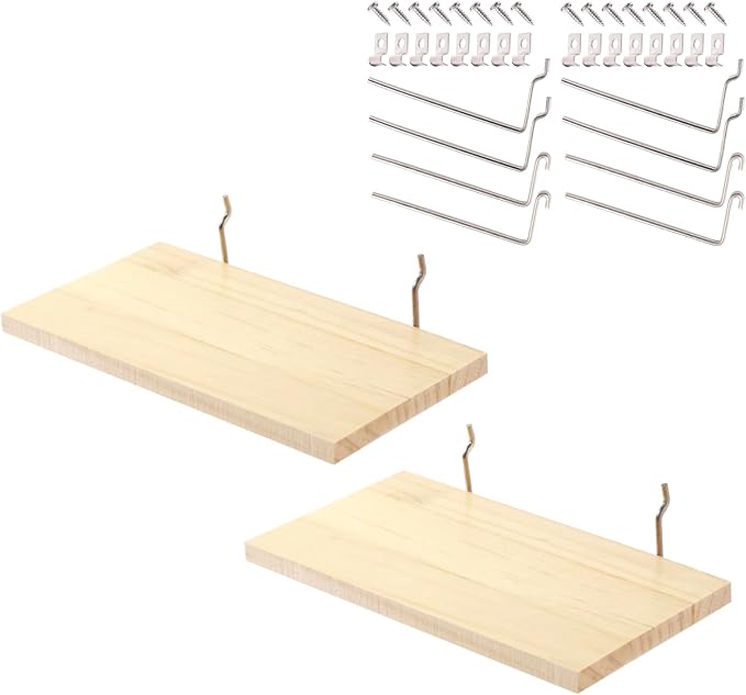 Shelves for PegBoard, Pine Wooden Pegboard Shelf Wall Organizer, Wooden Board by Unknown