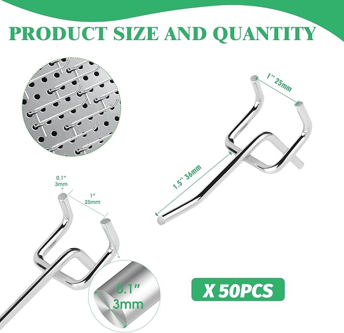 50Pcs 2"/5CM Pegboard Hooks Assortment Set, Metal Peg Board Hooks - Image 2