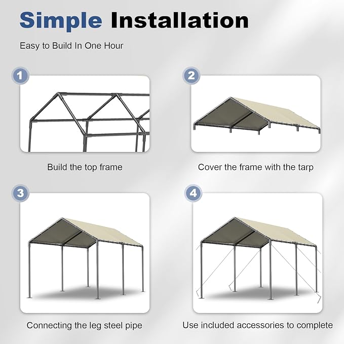 Grezone 10 x 20ft Heavy Duty Carport, Portable Car Tent Garage, All Season UV - Image 6