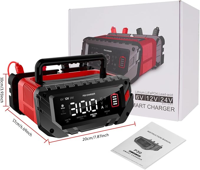 30 Amp 6V/12V/24V Smart Trickle Charger, Car Battery Charger, Lead Acid Battery - Image 8