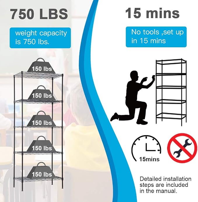 Wire Shelving Unit Metal Shelf Organizer Heavy Duty Wire Rack Storage Unit Rack - Image 5