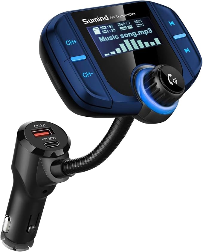 Upgraded Bluetooth FM Transmitter, Wireless Radio Adapter Hands Free Car Kit by Sumind