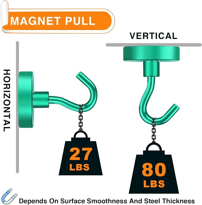 MIKEDE Magnetic Hooks Heavy Duty, 80LB Strong Magnet - Image 2