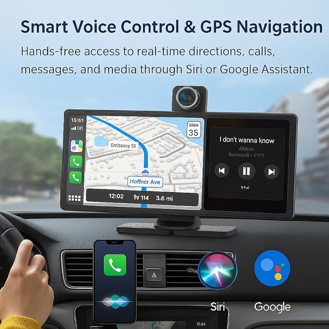 Portable Apple CarPlay & Android Auto – 10.26" Wireless Car Stereo, 4K Dash Cam - Image 8