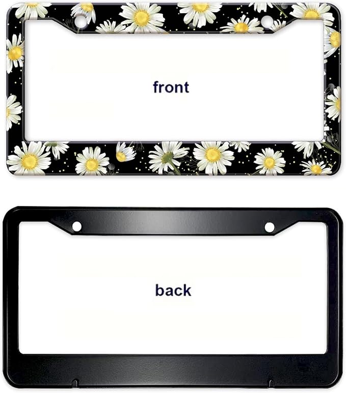 Daisy Flowers Car License Plate Frame, Flowers Print Tags Frames Holder Covers - Image 9
