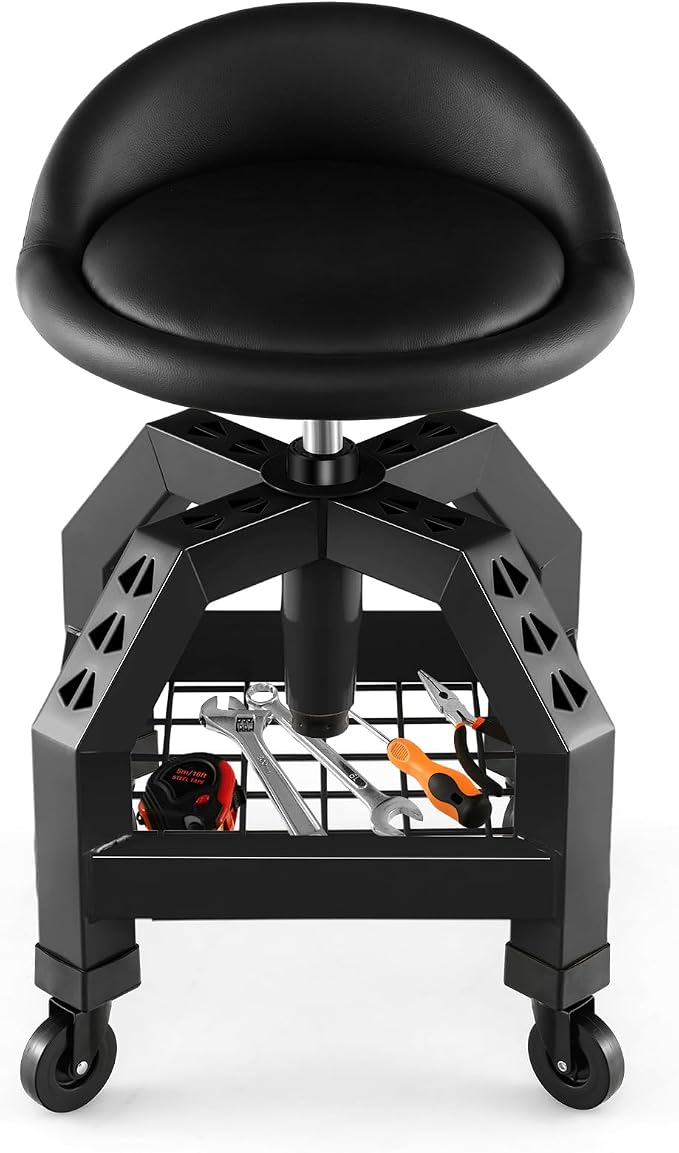S AFSTAR Shop Stool with Wheels, Height Adjustable Garage Stool with 4 by Safstar