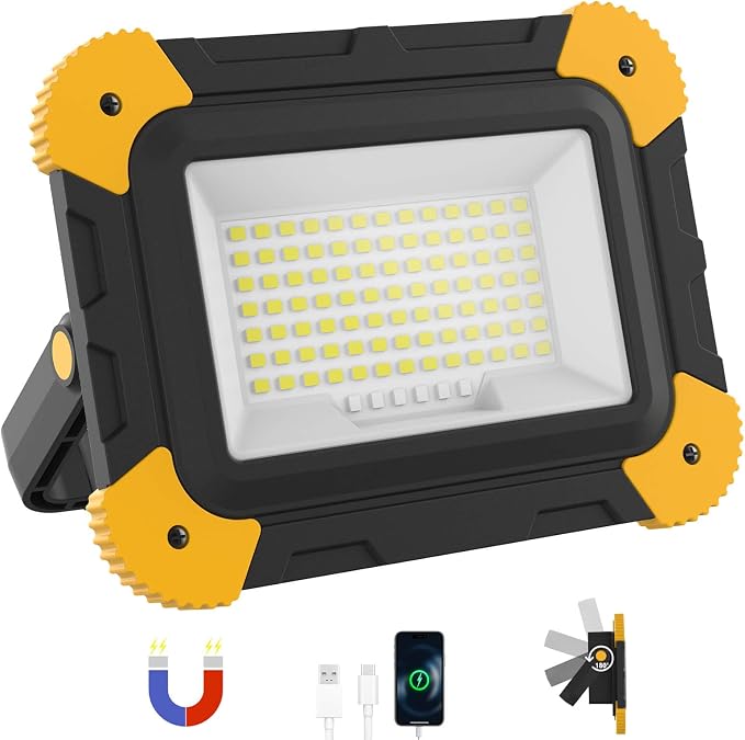 Rechargeable Magnetic Work Light, 40W Portable LED Flood Light Battery Powered by AUMIO