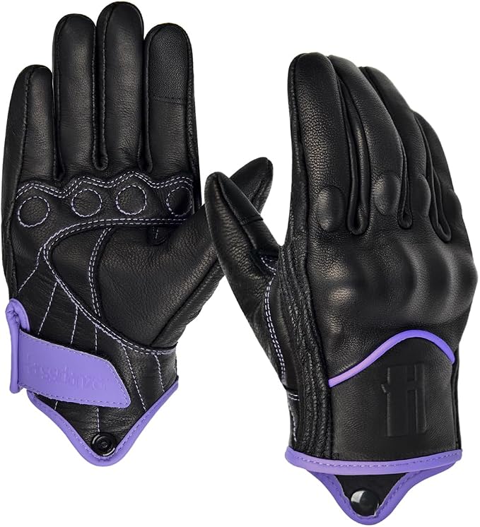 Harssidanzar Women's Motorcycle Gloves, Leather Motorcycle Gloves, Motorbike by Harssidanzar