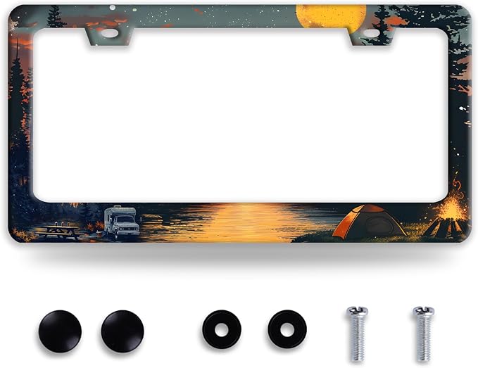Camping License Plate Frame Personalized Forest License Plate Frames Funny Auto by NINANMY