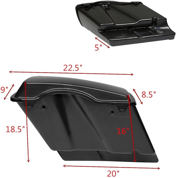 XFMT Unpainted 5" Stretched Extended Hard Saddlebags Dual Exhaust Compatible - Image 6