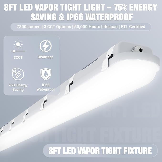 JTT 8FT LED Vapor Tight Light 120/100/80W Tunable, 18000lm LED Vapor Proof - Image 2