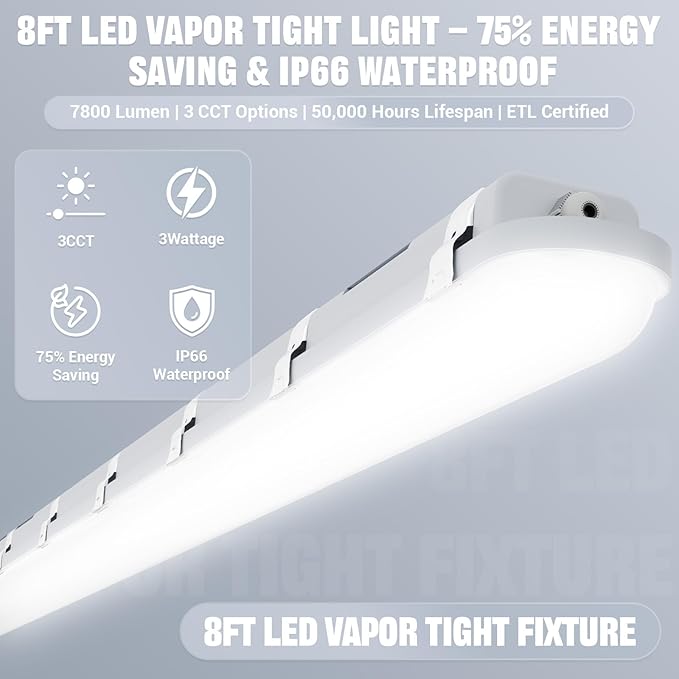 JTT 8FT LED Vapor Tight Light 120/100/80W, 5000K/4000K/3000K Vapor Proof - Image 2