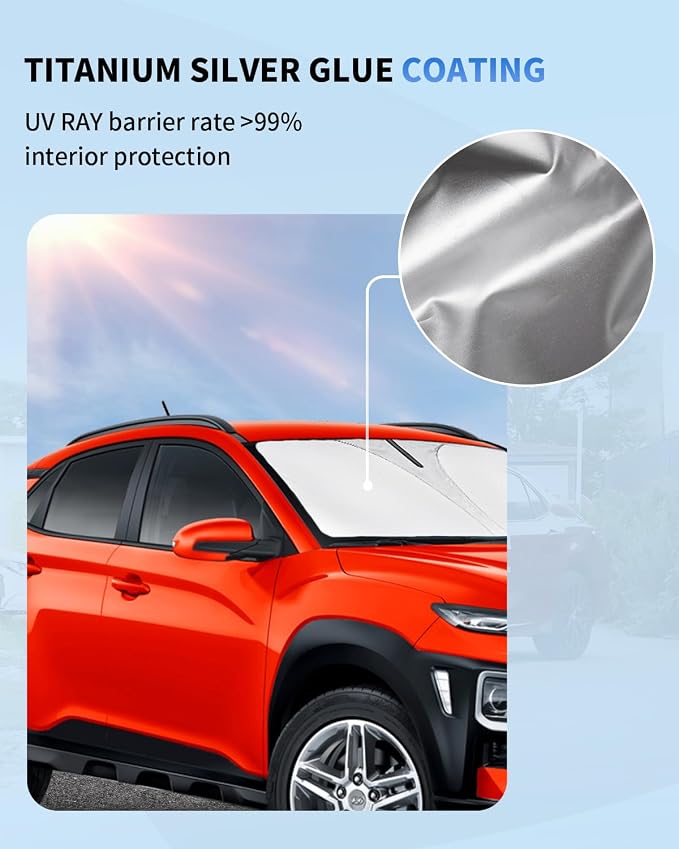Sunshade Custom Fit 2018-2024 2025 Hyundai Kona Windshield Sun Shade, Front - Image 3