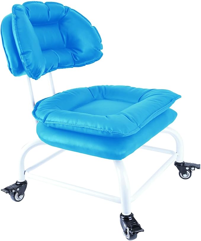 Rolling Stool Wide Seat with Back Rolling Chair 4 Wheels with Brakes - Image 5