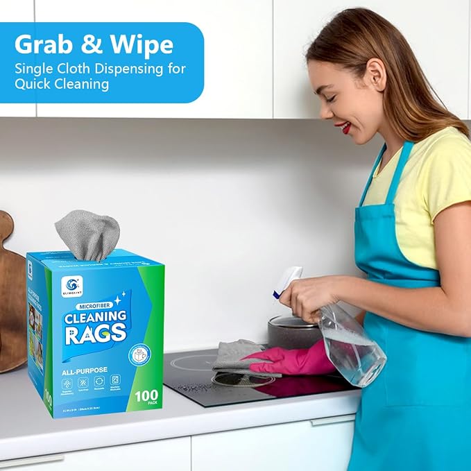 GLIMGLINT Microfiber Cleaning Cloth, 100 Pack Cleaning Rags, Ultra Absorbent - Image 3