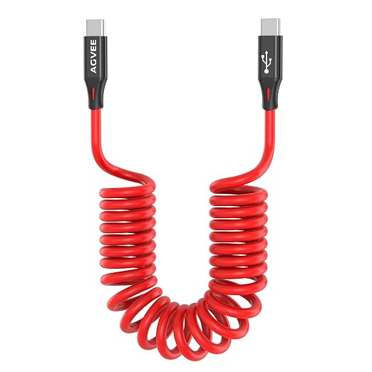 AGVEE 3ft Coiled Short USB-C to USB-C Charging Cable 60W PD Fast Charger Cord by AGVEE