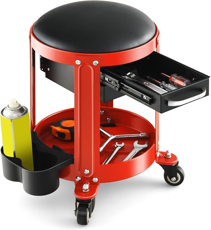 S AFSTAR Garage Shop Roller Seats, Adjustable Pneumatic Rolling Creeper Stool by Safstar