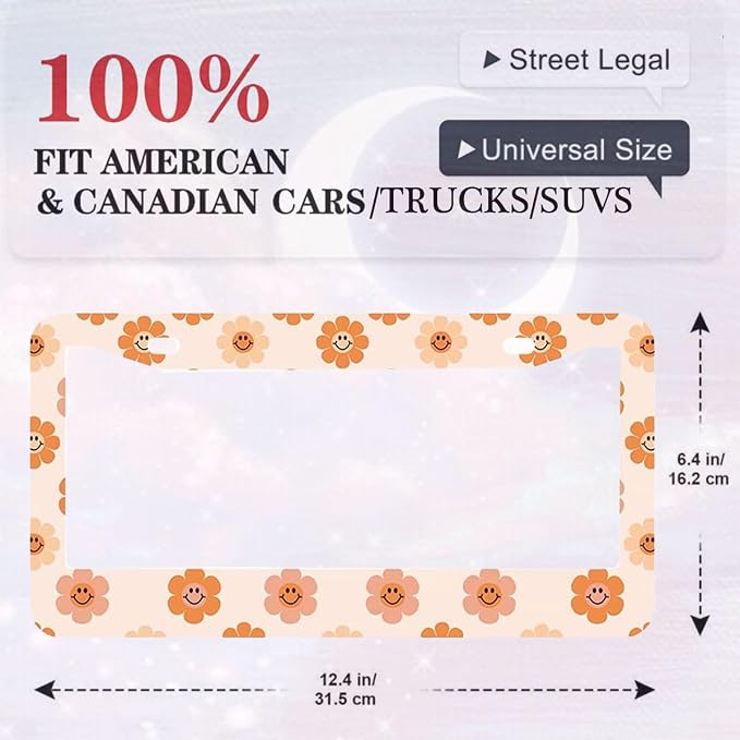 2 Pack Universal Smiley Face Flower License Plate Frame-Rustproof Aluminum - Image 5