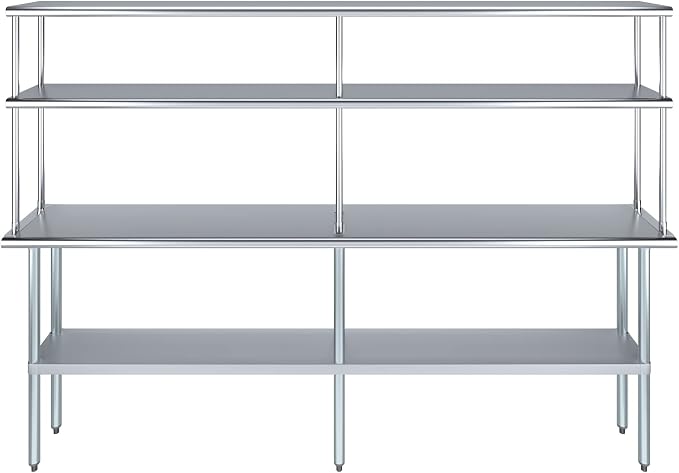 Amgood Stainless Steel Work Table Double Tier Overshelf | Metal Kitchen Prep - Image 2