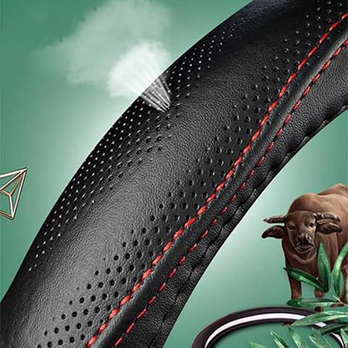 Cowhide Steering Wheel Cover Heat Resistant Anti-Slip Car Wheel Wrap Compatible - Image 2