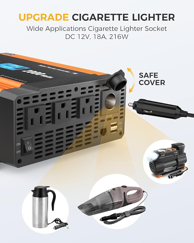 Ampeak 2000W Power Inverter 6.2A Dual USB Ports 3AC Outlets Stable Voltage - Image 6